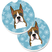 "Caroline's Treasures Snowflake Boxer Set of 2 Cup Holder Car Coasters BB1657CARC, 2.56, Multicolor"