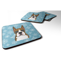 "Caroline's Treasures BB1657FC Snowflake Boxer Foam Coasters (Set of 4), 3.5"", Multicolor"