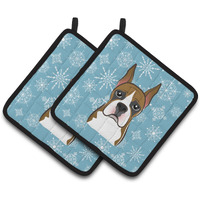 "Caroline's Treasures Snowflake Boxer Pair of Pot Holders BB1657PTHD, 7.5HX7.5W, Multicolor"