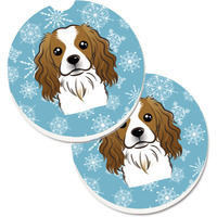 "Caroline's Treasures Snowflake Cavalier Spaniel Set of 2 Cup Holder Car Coasters BB1658CARC, 2.56, Multicolor"