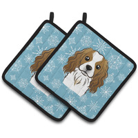 "Caroline's Treasures Snowflake Cavalier Spaniel Pair of Pot Holders BB1658PTHD, 7.5HX7.5W, Multicolor"