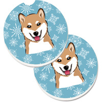 "Caroline's Treasures Snowflake Shiba Inu Set of 2 Cup Holder Car Coasters BB1659CARC, 2.56, Multicolor"
