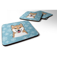 "Caroline's Treasures BB1659FC Snowflake Shiba Inu Foam Coasters (Set of 4), 3.5"", Multicolor"