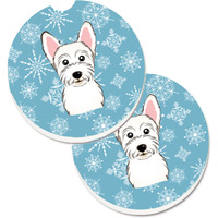 "Caroline's Treasures Snowflake Westie Set of 2 Cup Holder Car Coasters BB1660CARC, 2.56, Multicolor"