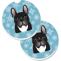 "Caroline's Treasures Snowflake French Bulldog Set of 2 Cup Holder Car Coasters BB1661CARC, 2.56, Multicolor"