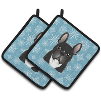 "Caroline's Treasures Snowflake French Bulldog Pair of Pot Holders BB1661PTHD, 7.5HX7.5W, Multicolor"