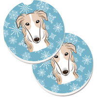 "Caroline's Treasures Snowflake Borzoi Set of 2 Cup Holder Car Coasters BB1662CARC, 2.56, Multicolor"