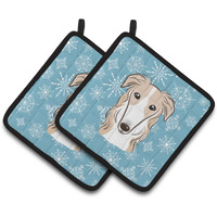 "Caroline's Treasures Snowflake Borzoi Pair of Pot Holders BB1662PTHD, 7.5HX7.5W, Multicolor"
