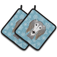 "Caroline's Treasures Snowflake Saluki Pair of Pot Holders BB1663PTHD, 7.5HX7.5W, Multicolor"