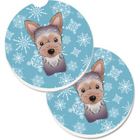"Caroline's Treasures Snowflake Yorkie Puppy Set of 2 Cup Holder Car Coasters BB1666CARC, 2.56, Multicolor"
