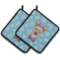"Caroline's Treasures Snowflake Yorkie Puppy Pair of Pot Holders BB1666PTHD, 7.5HX7.5W, Multicolor"