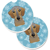 "Caroline's Treasures Snowflake Wirehaired Dachshund Set of 2 Cup Holder Car Coasters BB1667CARC, 2.56, Multicolor"