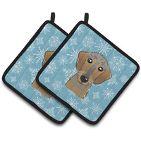 "Caroline's Treasures Snowflake Wirehaired Dachshund Pair of Pot Holders BB1667PTHD, 7.5HX7.5W, Multicolor"