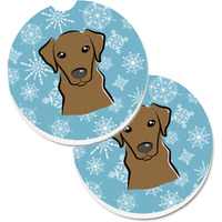 "Caroline's Treasures Snowflake Chocolate Labrador Set of 2 Cup Holder Car Coasters BB1668CARC, 2.56, Multicolor"