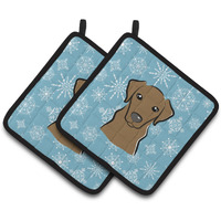 "Caroline's Treasures Snowflake Chocolate Labrador Pair of Pot Holders BB1668PTHD, 7.5HX7.5W, Multicolor"