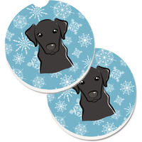 "Caroline's Treasures Snowflake black Labrador Set of 2 Cup Holder Car Coasters BB1669CARC, 2.56, Multicolor"