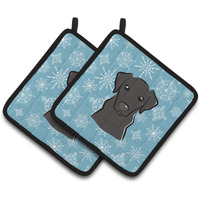 "Caroline's Treasures Snowflake black Labrador Pair of Pot Holders BB1669PTHD, 7.5HX7.5W, Multicolor"