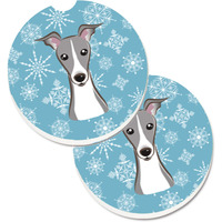 "Caroline's Treasures Snowflake Italian Greyhound Set of 2 Cup Holder Car Coasters BB1670CARC, 2.56, Multicolor"