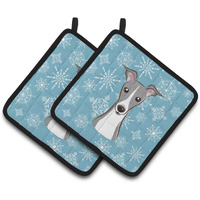 "Caroline's Treasures Snowflake Italian Greyhound Pair of Pot Holders BB1670PTHD, 7.5HX7.5W, Multicolor"