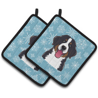 "Caroline's Treasures Snowflake Bernese Mountain Dog Pair of Pot Holders BB1671PTHD, 7.5HX7.5W, Multicolor"