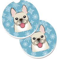 "Caroline's Treasures Snowflake French Bulldog Set of 2 Cup Holder Car Coasters BB1672CARC, 2.56, Multicolor"