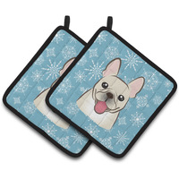 "Caroline's Treasures Snowflake French Bulldog Pair of Pot Holders BB1672PTHD, 7.5HX7.5W, Multicolor"