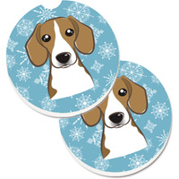 "Caroline's Treasures Snowflake Beagle Set of 2 Cup Holder Car Coasters BB1673CARC, 2.56, Multicolor"
