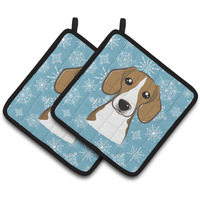 "Caroline's Treasures Snowflake Beagle Pair of Pot Holders BB1673PTHD, 7.5HX7.5W, Multicolor"