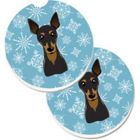 "Caroline's Treasures Snowflake Min Pin Set of 2 Cup Holder Car Coasters BB1674CARC, 2.56, Multicolor"