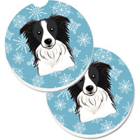 "Caroline's Treasures Snowflake Border Collie Set of 2 Cup Holder Car Coasters BB1675CARC, 2.56, Multicolor"