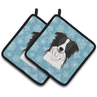 "Caroline's Treasures Snowflake Border Collie Pair of Pot Holders BB1675PTHD, 7.5HX7.5W, Multicolor"
