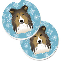 "Caroline's Treasures Snowflake Sheltie Set of 2 Cup Holder Car Coasters BB1676CARC, 2.56, Multicolor"