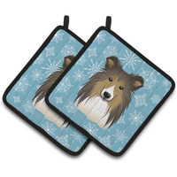 "Caroline's Treasures Snowflake Sheltie Pair of Pot Holders BB1676PTHD, 7.5HX7.5W, Multicolor"