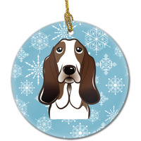 "Caroline's Treasures BB1677CO1 Snowflake Basset Hound Ceramic Ornament, Multicolor"