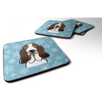 "Caroline's Treasures BB1677FC Snowflake Basset Hound Foam Coasters (Set of 4), 3.5"", Multicolor"