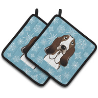 "Caroline's Treasures Snowflake Basset Hound Pair of Pot Holders BB1677PTHD, 7.5HX7.5W, Multicolor"