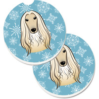 "Caroline's Treasures Snowflake Afghan Hound Set of 2 Cup Holder Car Coasters BB1678CARC, 2.56, Multicolor"