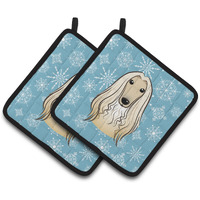 "Caroline's Treasures Snowflake Afghan Hound Pair of Pot Holders BB1678PTHD, 7.5HX7.5W, Multicolor"