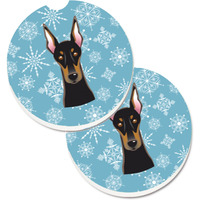 "Caroline's Treasures Snowflake Doberman Set of 2 Cup Holder Car Coasters BB1679CARC, 2.56, Multicolor"