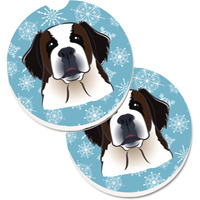 "Caroline's Treasures Snowflake Saint Bernard Set of 2 Cup Holder Car Coasters BB1680CARC, 2.56, Multicolor"