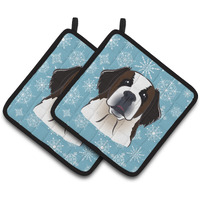 "Caroline's Treasures Snowflake Saint Bernard Pair of Pot Holders BB1680PTHD, 7.5HX7.5W, Multicolor"