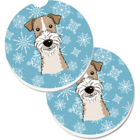 "Caroline's Treasures Snowflake Wire Haired Fox Terrier Set of 2 Cup Holder Car Coasters BB1681CARC, 2.56, Multicolor"