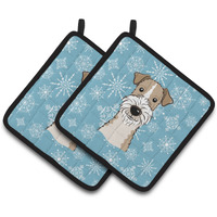 "Caroline's Treasures Snowflake Wire Haired Fox Terrier Pair of Pot Holders BB1681PTHD, 7.5HX7.5W, Multicolor"