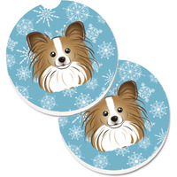 "Caroline's Treasures Snowflake Papillon Set of 2 Cup Holder Car Coasters BB1682CARC, 2.56, Multicolor"