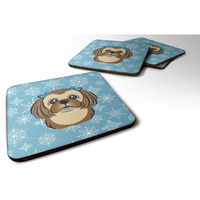 "Caroline's Treasures BB1683FC Snowflake Chocolate Brown Shih Tzu Foam Coasters (Set of 4), 3.5"", Multicolor"