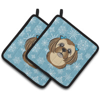 "Caroline's Treasures Snowflake Chocolate Brown Shih Tzu Pair of Pot Holders BB1683PTHD, 7.5HX7.5W, Multicolor"