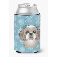 "Caroline's Treasures Snowflake Gray Silver Shih Tzu Can/Bottle Hugger, Multicolor"