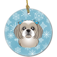"Caroline's Treasures BB1684CO1 Snowflake Gray Silver Shih Tzu Ceramic Ornament, Multicolor"