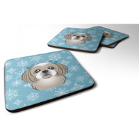 "Caroline's Treasures BB1684FC Snowflake Gray Silver Shih Tzu Foam Coasters (Set of 4), 3.5"", Multicolor"
