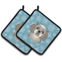 "Caroline's Treasures Snowflake Gray Silver Shih Tzu Pair of Pot Holders BB1684PTHD, 7.5HX7.5W, Multicolor"